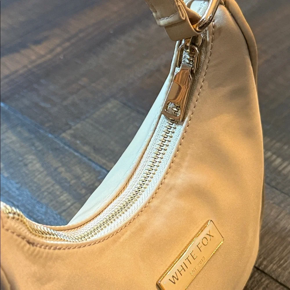 White Fox Beige Shoulder Bag Gold‎ Hardware Mini Baguette Purse
